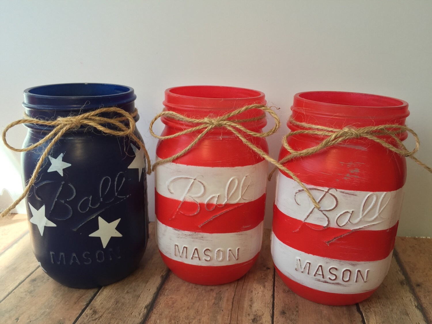 Patriotic Mason Jars July 4th Gift Mason Jar Set Painted Etsy