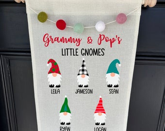 Christmas Hanging Banner | Personalized Gift | Grandparents Gift | Custom Gnome Decoration | Little Gnomes | Kids Name Decor | Grandma Gift