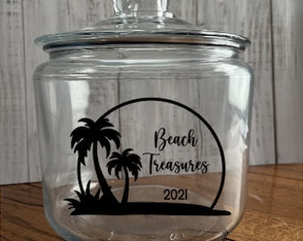 Beach Treasures, Seashell Collection Holder, Seashell Keepsake, Beach Jar, Glass Jar for Shells, Seashell Jar, Seashell Decor, Beach Decor