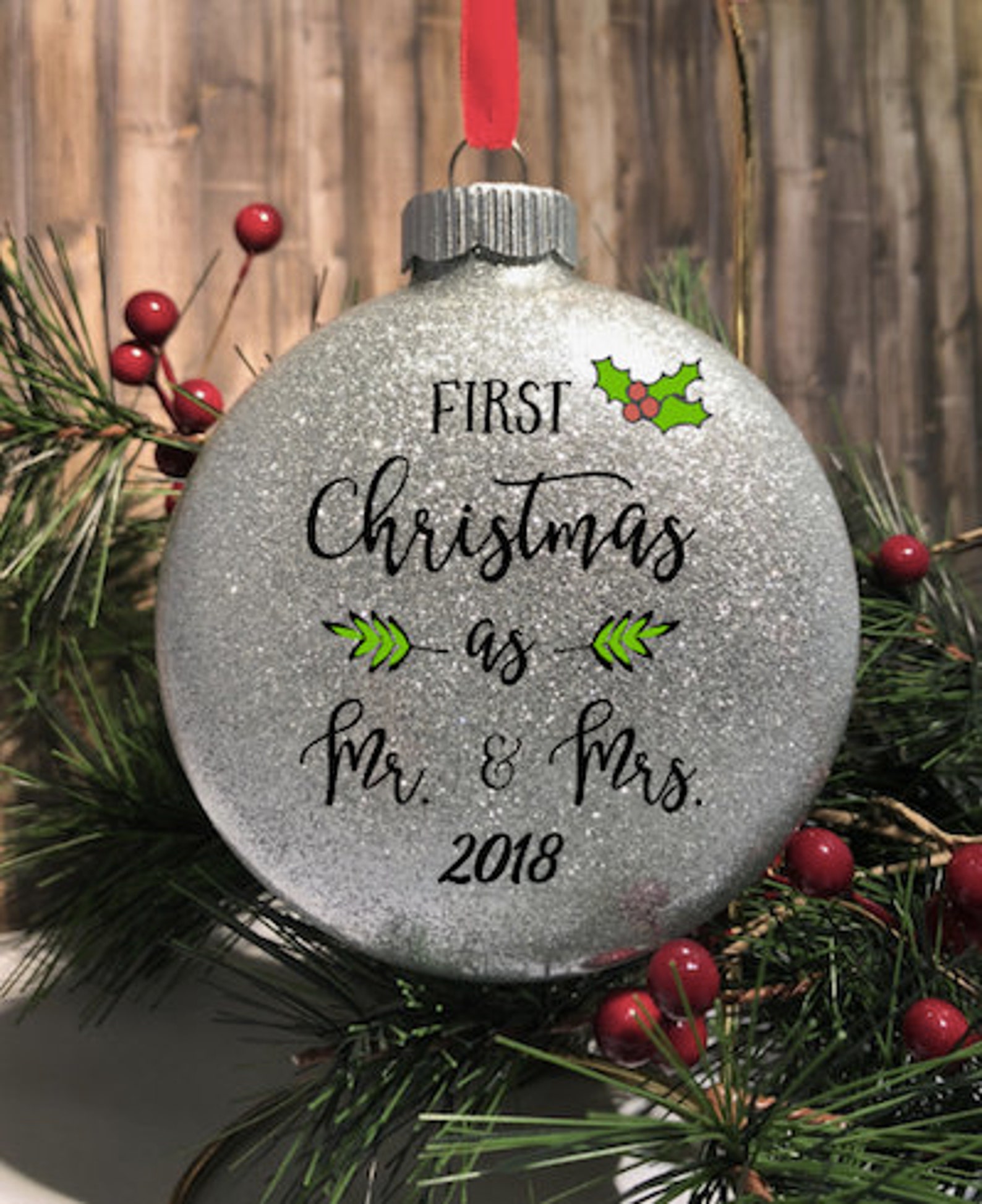 First Christmas as Mr. and Mrs. Ornament Glitter Ornament Etsy