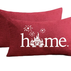Disney Pillow, Disney Home, Disney Castle, Housewarming, Disney Lover, Disney Farmhouse, Disney Decor, Disney Home Pillow, Home Decor Burgundy/White