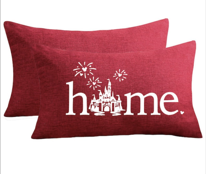 Disney Pillow, Disney Home, Disney Castle, Housewarming, Disney Lover, Disney Farmhouse, Disney Decor, Disney Home Pillow, Home Decor Burgundy/White