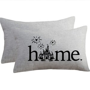 Disney Pillow, Disney Home, Disney Castle, Housewarming, Disney Lover, Disney Farmhouse, Disney Decor, Disney Home Pillow, Home Decor Lt. Grey/Black