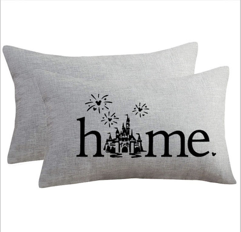 Disney Pillow, Disney Home, Disney Castle, Housewarming, Disney Lover, Disney Farmhouse, Disney Decor, Disney Home Pillow, Home Decor Lt. Grey/Black