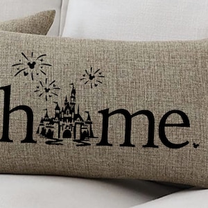 Disney Pillow, Disney Home, Disney Castle, Housewarming, Disney Lover, Disney Farmhouse, Disney Decor, Disney Home Pillow, Home Decor Natural Linen/Black