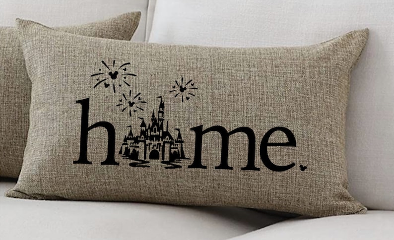 Disney Pillow, Disney Home, Disney Castle, Housewarming, Disney Lover, Disney Farmhouse, Disney Decor, Disney Home Pillow, Home Decor Natural Linen/Black