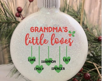 Little Loves Personalized Grandkids Glitter Ornament, Family Ornament, Custom Ornament, Custom Gift for Grandparent, Personalized Ornament