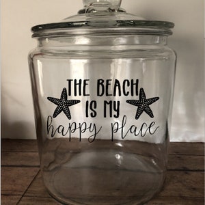 Beach Treasures Jar, Beach is My Happy Place, Glass Jar, Seashell Collection Holder, Beach Wedding Decor, Wedding Jar, Glass Jar for Shells