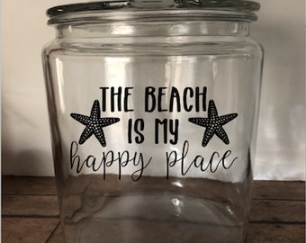 Beach Treasures Jar, Beach is My Happy Place, Glass Jar, Seashell Collection Holder, Beach Wedding Decor, Wedding Jar, Glass Jar for Shells