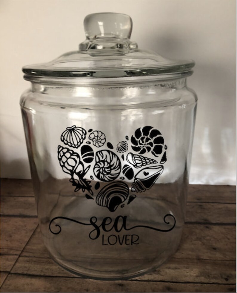 Sea Lover Jar, Seashell Collection Holder, Seashell Keepsake, Beach Jar, Glass Jar for Shells, Seashell Jar, Seashell Decor, Beach Treasures Black