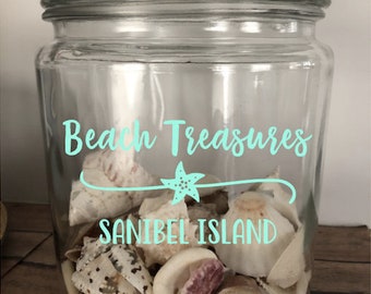 Beach Treasures, Seashell Collection Holder, Seashell Keepsake, Beach Jar, Glass Jar for Shells, Seashell Jar, Seashell Decor, Beach Decor