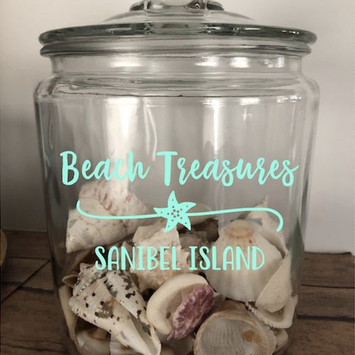 Beach Treasures, Seashell Collection Holder, Seashell Keepsake, Beach Jar, Glass Jar for Shells, Seashell Jar, Seashell Decor, Beach Decor