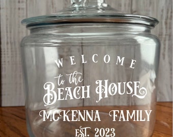 Beach House Treasure Jar, Beach Treasures, Personalized Seashell Holder, Beach Decor, Seashell Keepsake, Beach Jar, Glass Jar for Shells