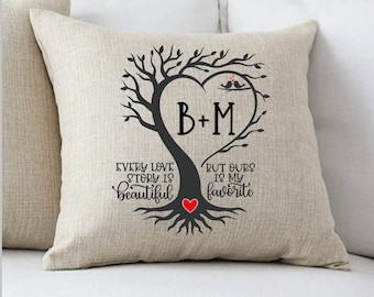 Personalized Couple Pillow, Valentine Pillow, Valentine Gift, Our Love Story, Gifts for Her, Wedding Anniversary, Family Tree Pillow