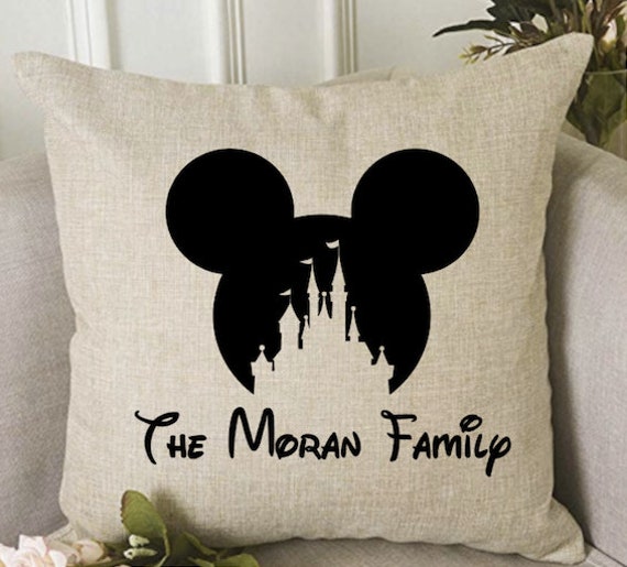 Disney Pillow, Personalized Disney Pillow, Custom Family Gift, Housewarming Gift, Wedding Gift, Disney Farmhouse, Disney Decor, Mickey