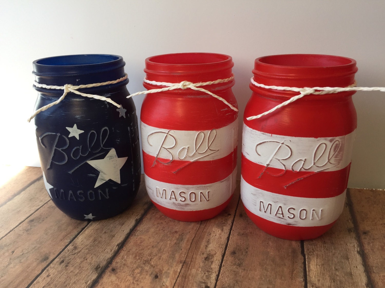 Patriotic Mason Jars July 4th Gift Mason Jar set Painted Etsy