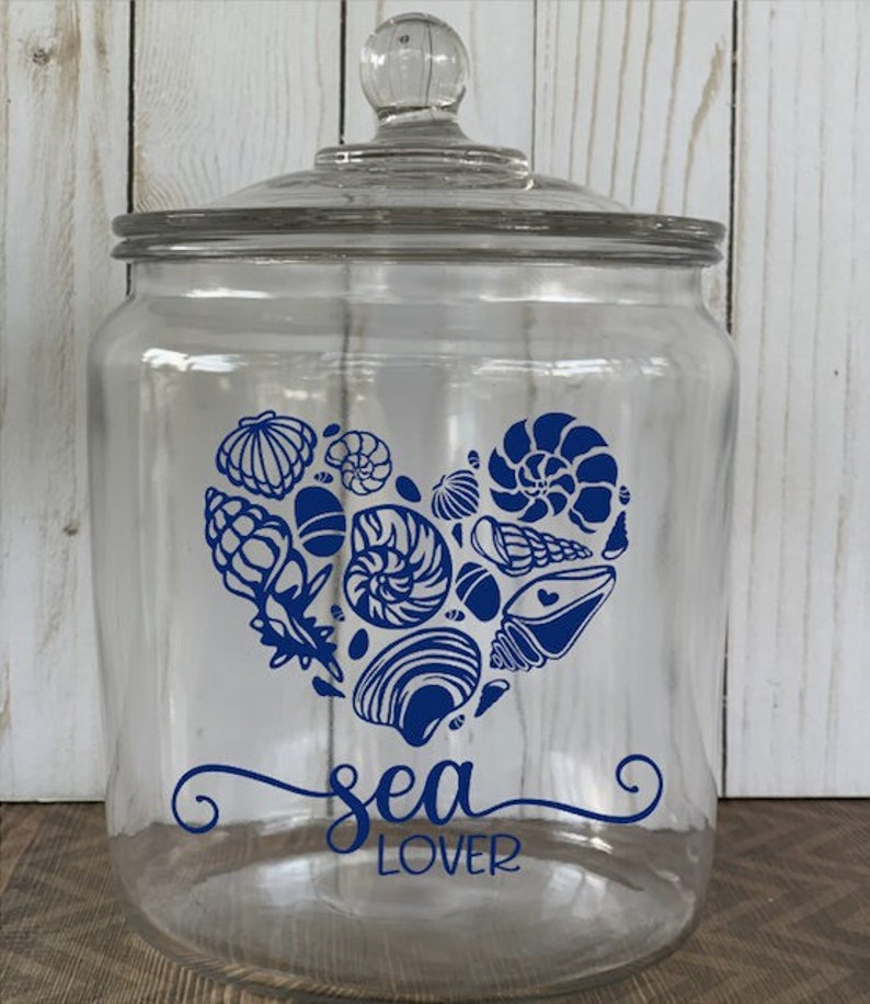 Sea Lover Jar, Seashell Collection Holder, Seashell Keepsake, Beach Jar, Glass Jar for Shells, Seashell Jar, Seashell Decor, Beach Treasures image 1