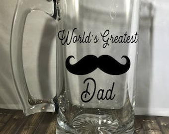 World's Greatest Dad Beer Mug, Fathers Day Gift, Gift for Dad, Best Dad gift, Personalized Gift, Coach Gift, Groomsmen Gift, Mustache Mug