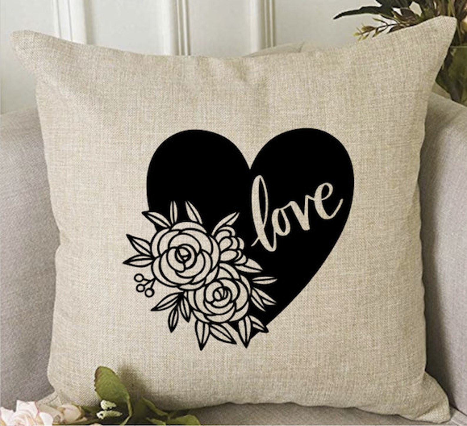 Love Pillow Personalized Heart With Initials Pillow Etsy