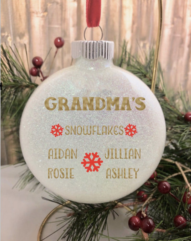 Grandkids Names Snowflake Glitter Ornament Personalized | Etsy