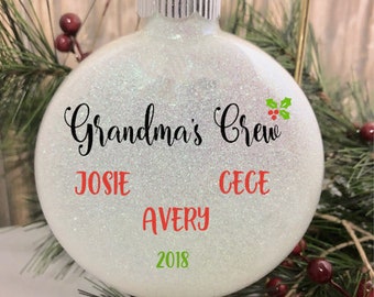 Personalized Grandparent Glitter Ornament, Christmas Gift for Grandma, Christmas Gift for Grandpa, Grandkids Custom Ornament, Holiday Gift