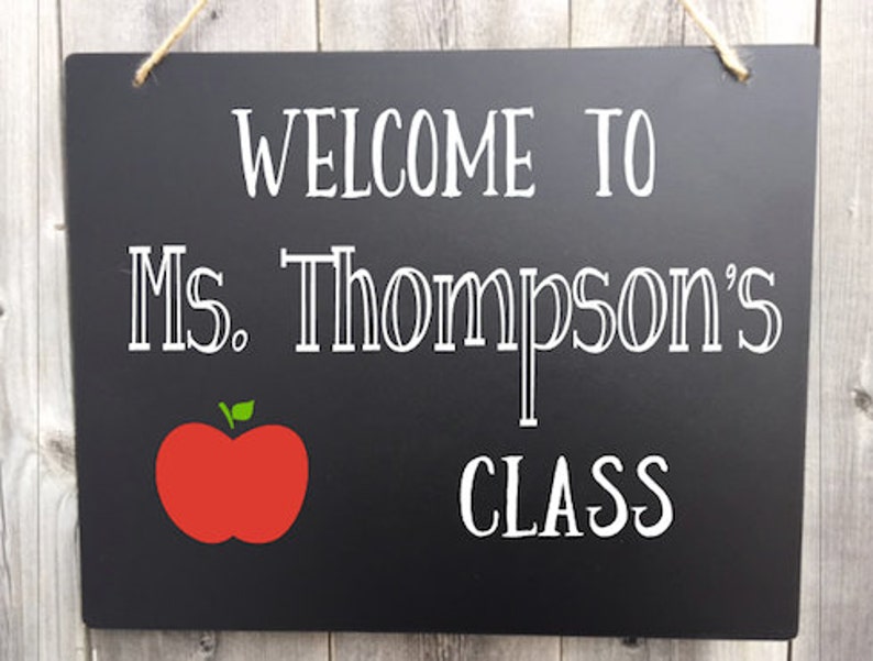 Teacher Chalkboard Sign, Personalized Hanging Chalkboard Sign, Christmas Gift for Teacher, Welcome to Class Sign, Classroom Decor, Back to S image 2