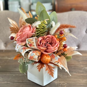 Fall Peony Flower Arrangement: Coral Rose Centerpiece
