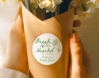 Fresh Off the Market Stickers, Floral Bridal Shower Favor Labels, Engagement & Bachelorette Party Stickers, Pink Blue Green Yellow V2