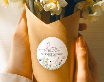 Love in Bloom Sticker, Wildflower Floral Design, Wedding Stickers, Wedding Favor Labels, Stickers Wedding Favors, Bridal Shower Stickers