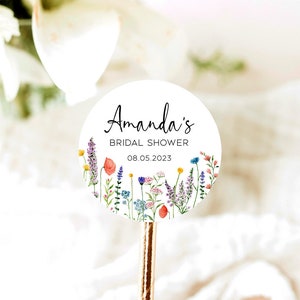Bridal Shower Sticker with Wildflowers, Personalized Bridal Shower Favors Stickers, Wedding Favor Labels, Stickers Wedding Favors,