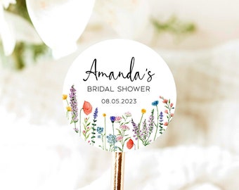 Bridal Shower Sticker with Wildflowers, Personalized Bridal Shower Favors Stickers, Wedding Favor Labels, Stickers Wedding Favors,