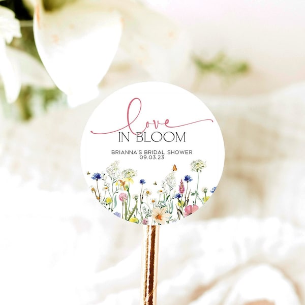 Love in Bloom Sticker, Wildflower Floral Design, Wedding Stickers, Wedding Favor Labels, Stickers Wedding Favors, Bridal Shower Stickers