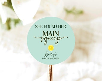 She Found Her Main Squeeze Round Stickers, Lemon Themed Shower, Bridal Shower Favors, Favor Stickers, Italy Themed Shower, V2