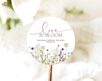 Love in Bloom Sticker, Wildflower Floral Design, Wedding Stickers, Wedding Favor Labels, Stickers Wedding Favors, Bridal Shower Stickers