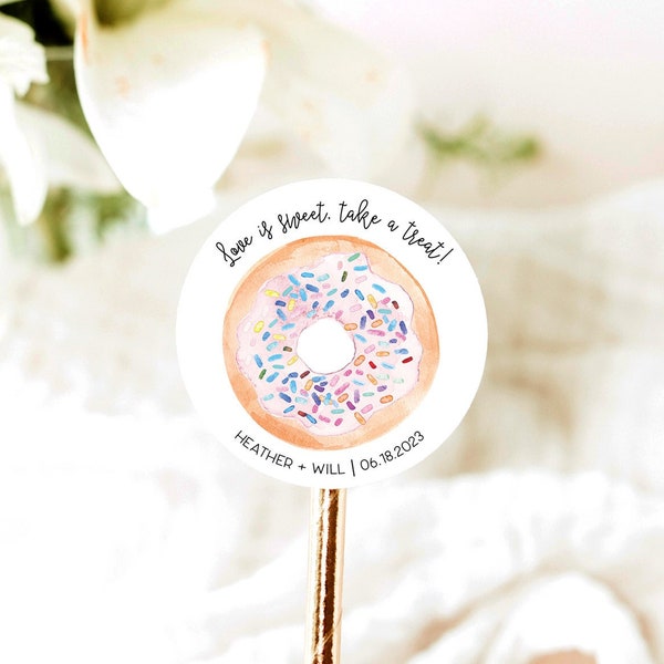 Love is Sweet Stickers, Donut Wedding Favor Stickers, Donut Stickers, Wedding Favor Label, Treat Bag Stickers, Bulk Wedding Favors V1