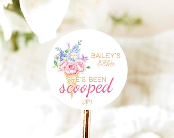 She's Been Scooped Up, Ice Cream Bridal Shower Stickers, Bridal Shower Stickers, Bridal Shower Favors, V4