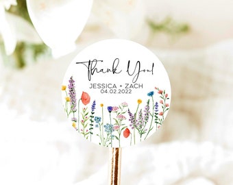 Thank You Sticker with Wildflowers, Wedding Stickers, Wedding Favor Labels, Stickers Wedding Favors, Bridal Shower Stickers