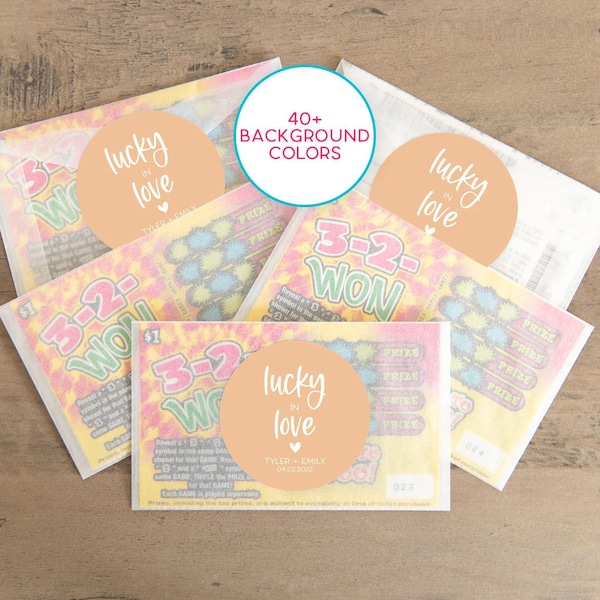 Lucky in Love Lotto Favor Stickers, Wedding Lottery Ticket Favors, Bridal Shower Favors, Bulk Wedding Favors