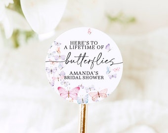 Here's to a Lifetime of Butterflies, Butterfly Favor Stickers, Bridal Shower Favors, Wedding Favor Stickers