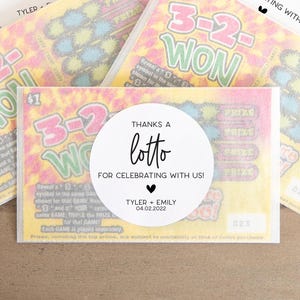 Thanks a Lotto for Celebrating, Lotto Favor Stickers, Wedding Lotto Ticket Favors, Scratch off Favors, Wedding Favors, Lotto Ticket Favor V1