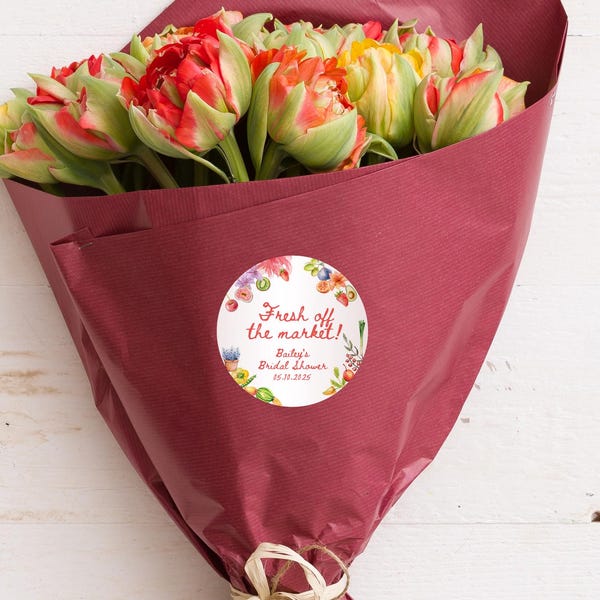 Fresh Off the Market Stickers: Watercolor Bridal Shower Favors