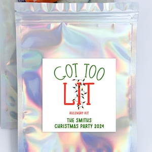 Personalized Hangover Kit Bags & Stickers: Christmas Party Favors