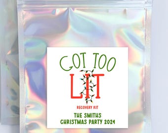 Personalized Hangover Kit Bags & Stickers: Christmas Party Favors