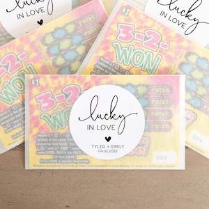 Custom Wedding Lottery Ticket Favor Stickers, Wedding Guest Gift, Lucky In Love, Custom Lottery Favor Labels V2