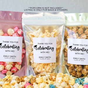 Graduation Bags and Stickers, Class of 2025, Thank You for celebrating with Me, Treat Bags, Goodie Bags, Graduation Favors, Grad Party, V1