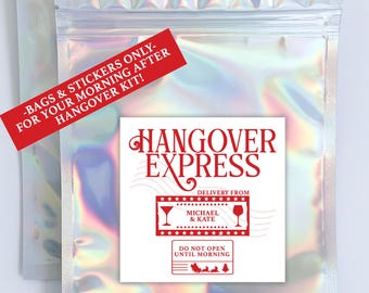 Christmas Hangover Kit, Christmas Party Recovery Bags & Stickers, Friendsmas Party Favors