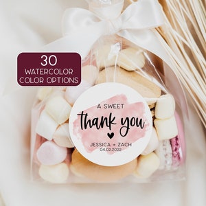 Wedding Favor Stickers, A Sweet Thank You, Watercolor Wedding Sticker, Wedding Favor Label, Treat Bag Stickers, Bulk Wedding Favors