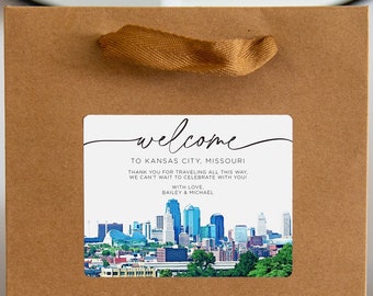 Kansas City Missouri Wedding Welcome Bag Sticker, Welcome Bag for Hotel, Out of State Wedding Guest Bags, Out of Town Wedding Guests