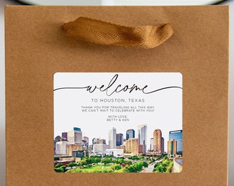 Houston Texas Wedding Welcome Bag Sticker, Welcome Bag for Hotel, Out of State Wedding Guest Bags, Out of Town Wedding Guests