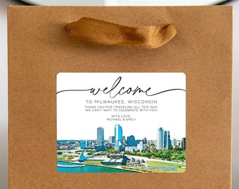 Milwaukee Wedding Welcome Bag Sticker, Welcome Bag for Hotel, Out of State Wedding Guest Bags, Out of Town Wedding, Milwaukee Wisconsin